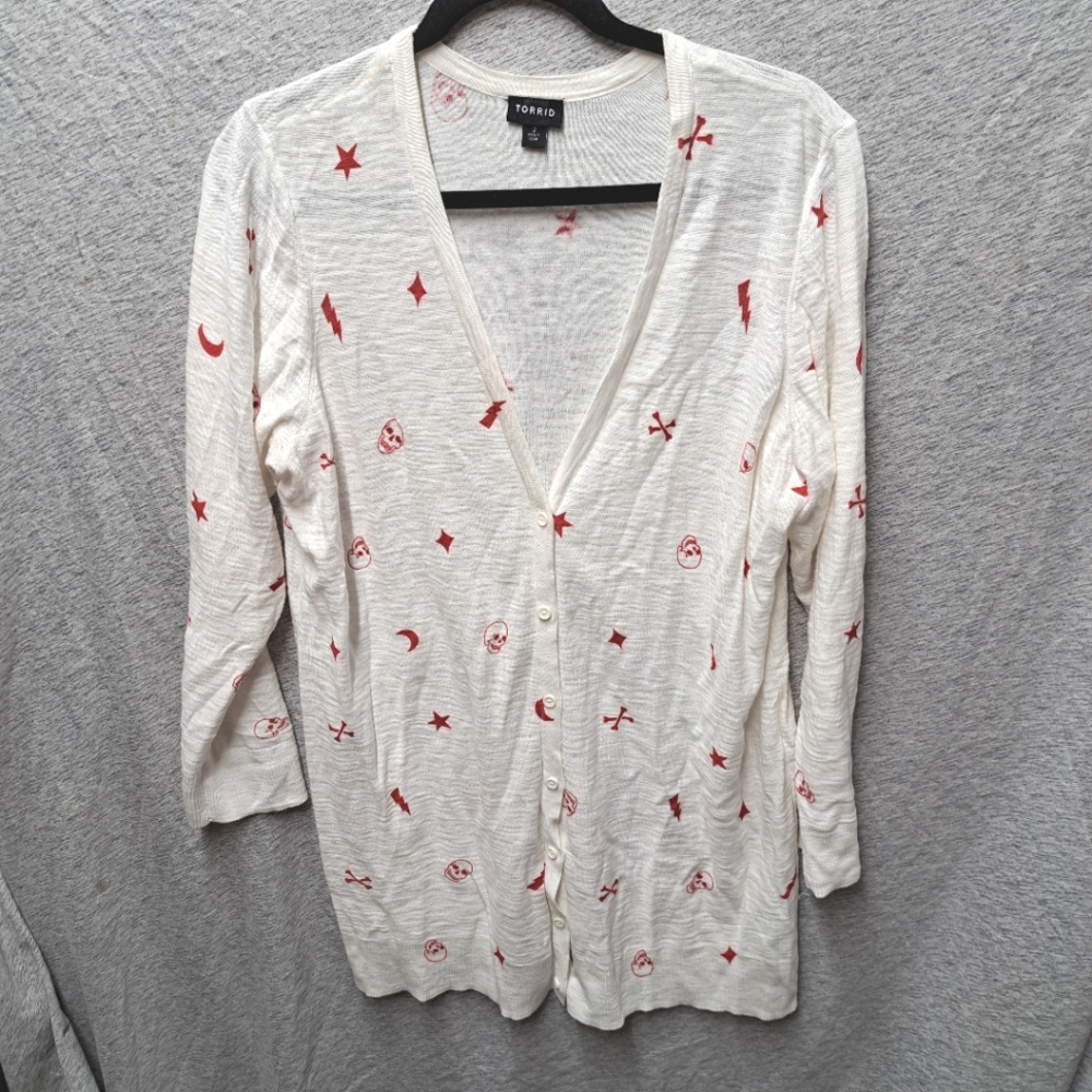 Torrid women's white long lightweight  knit cardigan size 2 guc